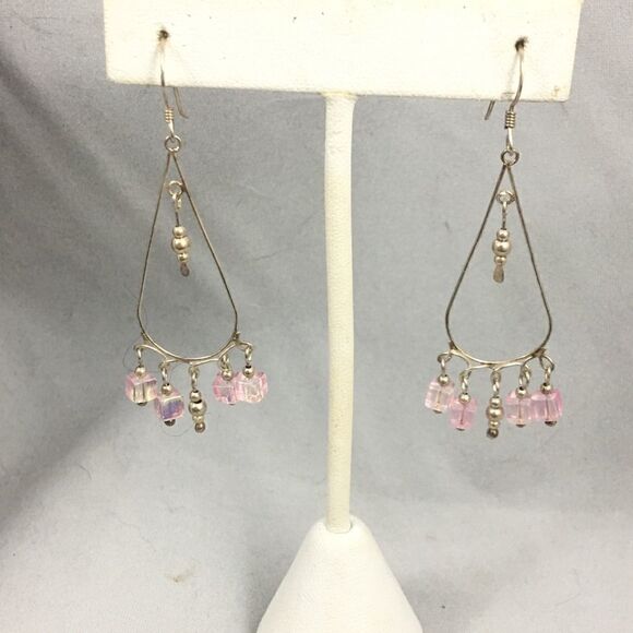 Vintage Sterling Silver Glass Bead Drop Earrings - Picture 3 of 4